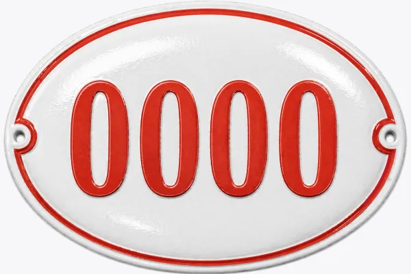 Smaltované domovní číslo v oválu bílo červené